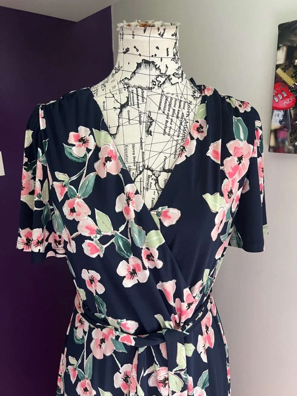 Eliza J Navy & Floral Faux Wrap Dress